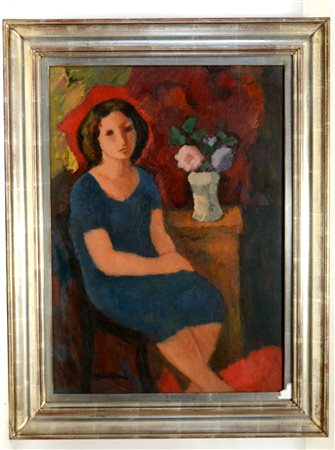 Mario Castellani (1914- 1985) "Giovane donna", olio su tela (cm 70x50)...