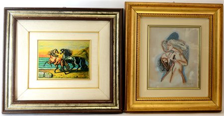 Lotto composto da due multipli, su lamina d'oro e d'argento, riproducenti le...