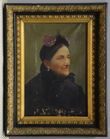 Ignoto "Figura di signora in abito nero" olio su tela (cm 47x32). In cornice...