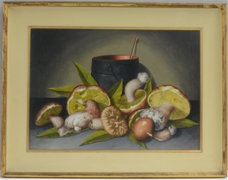 Nino Parola (1922- 1999) "Natura morta di funghi" olio su masonite (cm 50x70)...