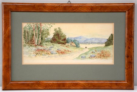 Firma indecifrata "Paesaggio campano" acquarello (cm 15x30). Firmato e datato...