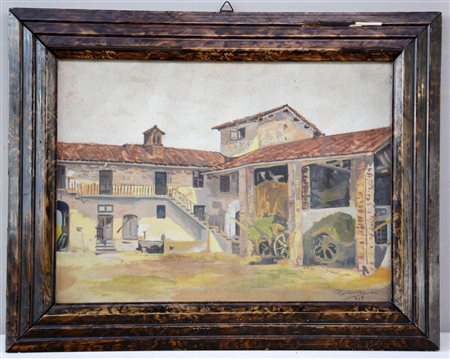 Firma indecifrata "Scorcio di cascina" acquarello (cm 30x40). Firmato e...