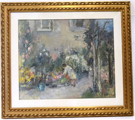 Pastorio Ezio. "Giardino", olio su tela (cm 50x60) firmato in basso a destra,...