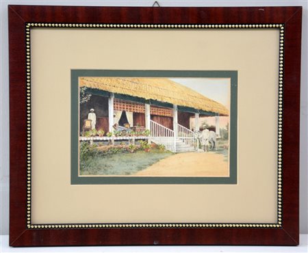 Ignoto "Scorcio di casa coloniale" acquarello (cm 15x22). In cornice