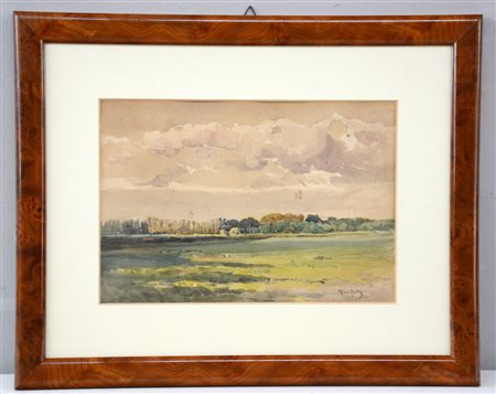 Firma indecifrata "Paesaggio" acquarello (cm 21x30). Firmato in basso a...