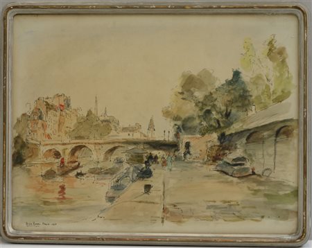 Dino Rossi (1904- 1982) "Lungosenna a Parigi" 1953, tecnica mista su carta...