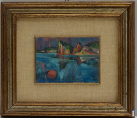 Remo Wolf (1912- 2009) "Paesaggio" 1969, olio su pannello (cm 13,5x18)...