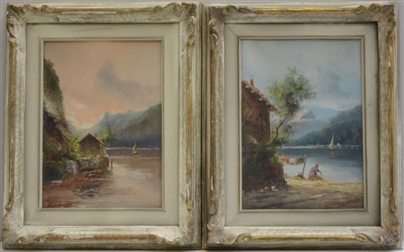 Brioschi Athos Renzo (1922- 2000) "Paesaggi fluviali" coppia di dipinti ad...