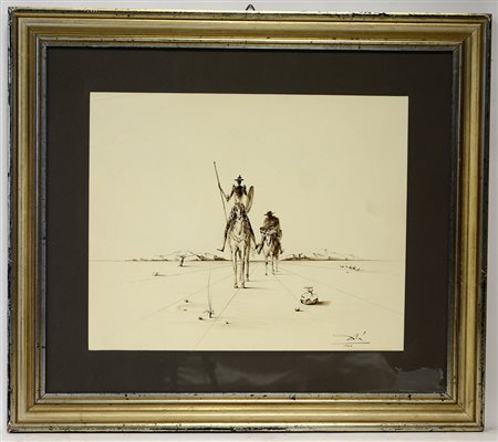 Ignoto "Don Chisciotte", china su carta (cm 33,5x42) iscritto "DalÏ" e datato...