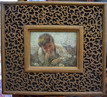 U. A. Solaro "Prato fiorito" 1923, olio su tela (cm 30x40) firmato e datato...