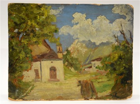 Sartorelli Francesco "Chiesetta di montagna" Olio su cartone pressato, al...