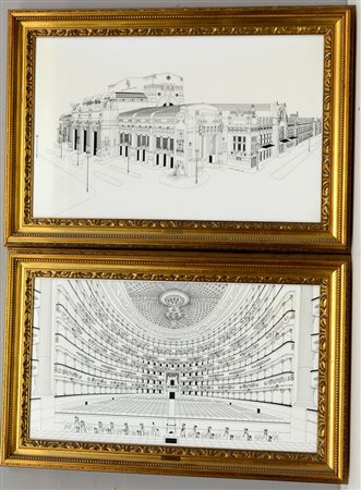 Riccardo Stoppa Lotto di due disegni a china nera su cartoncino raffiguranti...