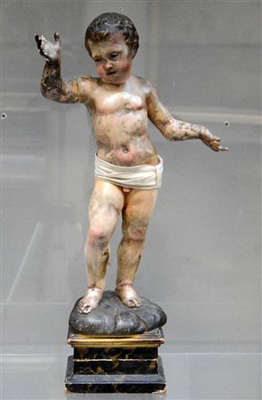 Scuola napoletana del sec. XVIII, "Ges˘ bambino", scultura in legno smaltato...