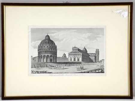 Stampa raffigurante Piazza del Duomo di Pisa (cm 22x34). In cornice