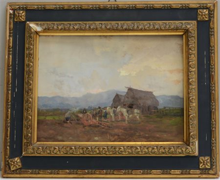 Alberto Carosi Roma (1891- Roma 1967) "Fattoria" olio su compensato (cm...