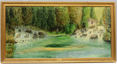Riccardo Stoppa "Paesaggio fluviale" olio su tela (cm 100x70) firmato e...