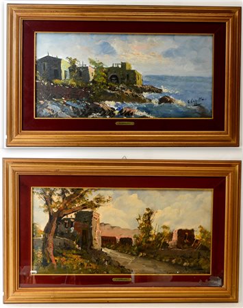 Cappelletti Lotto di due dipinti ad olio su tela raffiguranti paesaggi (cm...