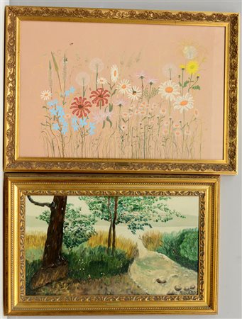 Riccardo Stoppa Lotto composto da un olio su tela raffigurante un paesaggio...