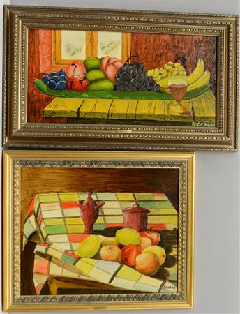 Riccardo Stoppa Lotto di due dipinti ad olio raffiguranti nature morte con...