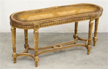 Panchetta in legno dorato con seduta in paglia di Vienna (cm 100x37x50)...