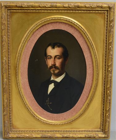 * Scuola del sec. XIX "Ritratto di uomo con baffi" olio su tela ovale (cm...