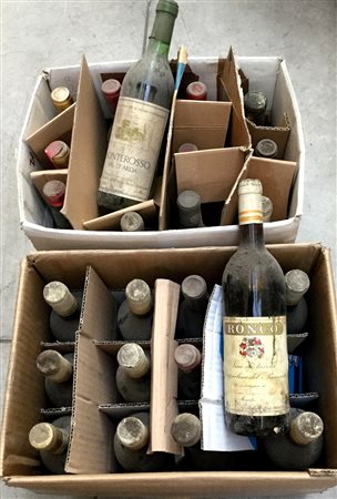 Lotto composto da numerose bottiglie di vino di annate e vitigni differenti,...