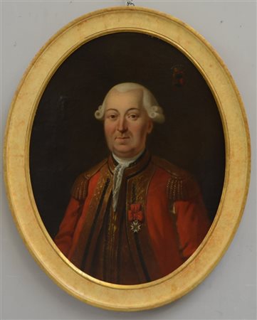 * Scuola del sec. XIX "Ritratto di ufficiale con stemma nobiliare coronato"...