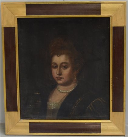 * Ignoto "Ritratto di dama con collana di perle" olio su tela (cm 55x50) in...
