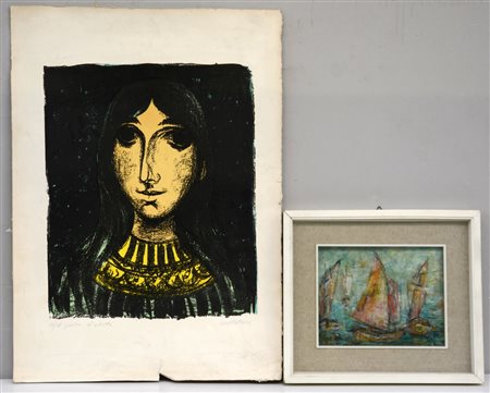 Lotto composto da una litografia moderna firmata Cantatore e un piccolo...