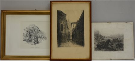 Lotto composto da tre stampe di autori e soggetti diversi di cui due in cornici