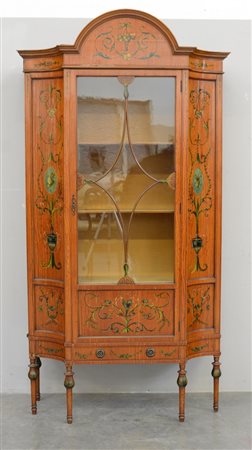 Vetrina in satin wood dipinta, il fronte rosso e il decori a candelate...