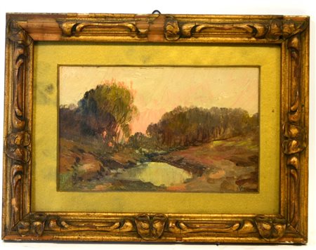 Greco "Paesaggio" olio su cartoncino (cm 13,5x21,5) firmato in basso a...