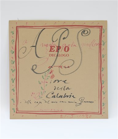Jose Garcia Ortega Cartone con dedica e disegni floreali datata 1980 (cm...
