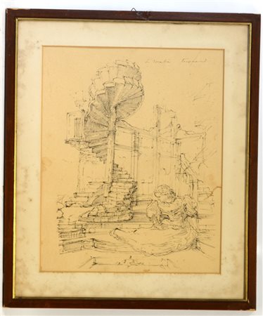 Stampa intitolata "L'Escalier Tornant" siglata e datata E. B. 1944 (cm 40x32)...