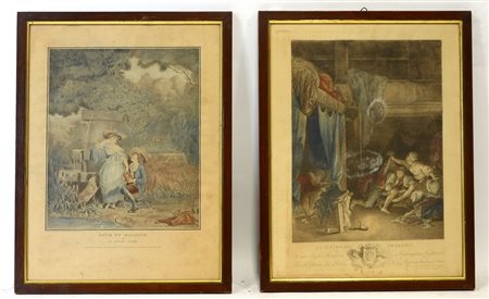 Lotto composto da due stampe francesi a colori (cm 42x31,5). In cornici...