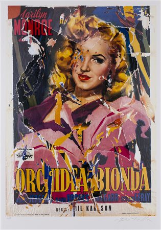 MIMMO ROTELLA (1918-2006) Orchidea Bionda Serigrafia polimaterica su carta cm...
