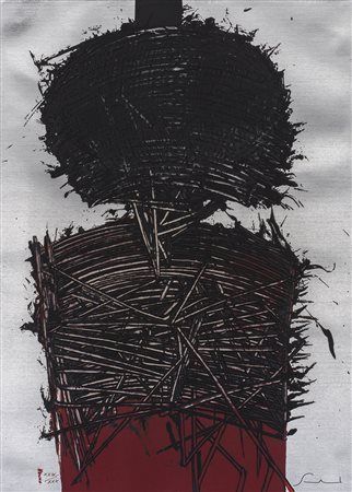 EMILIO SCANAVINO (1922-1986) Senza Titolo Serigrafia su carta argentata cm...