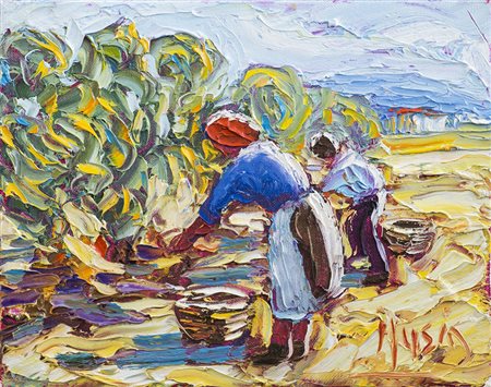ROBERTO MASIA (1958) Vendemmia Olio su tela cm 24x30 Firma al fronte Firma,...
