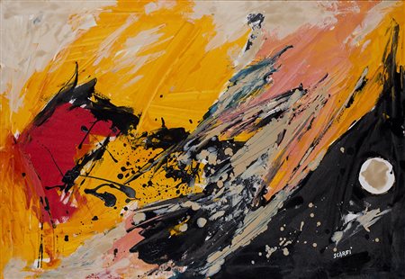 ATTILIO SCARFI (1931) Pensando a.. Tecnica mista e smalti su tela cm 70x100...