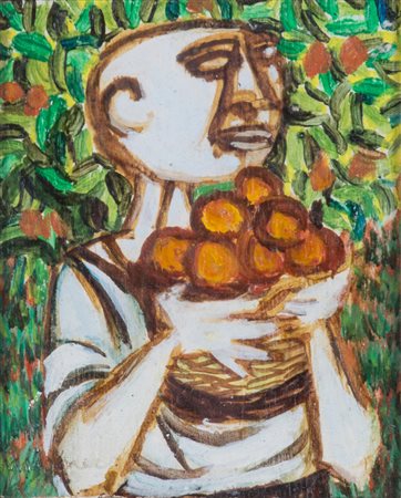 GIUSEPPE MIGNECO (1908-1997) Senza Titolo Olio su tavola cm 10x8 Firmal...