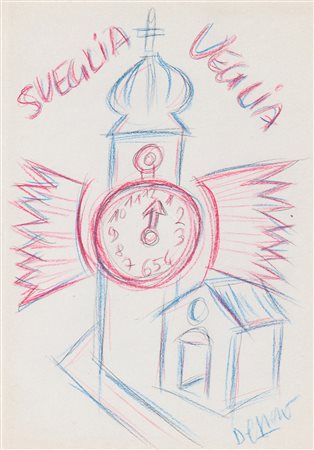 FORTUNATO DEPERO (1892-1960) Sveglia Veglia, 1928 Matite colorate su carta cm...