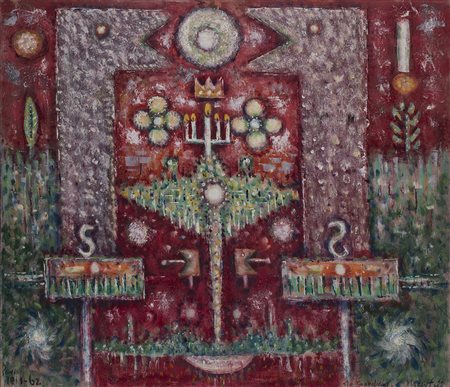 PHILLIP MARTIN (1927-2014) The guardians, 1962 Olio e tempera su tavola Cm...