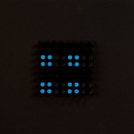 FRANCO COSTALONGA (1933) OL. SING., 1973 Cilindretti e acrilici su tavoletta...