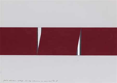 GETULIO ALVIANI (1939) Collage 1/3 e 3/3 alluminio su rosso, 2005 Tecnica...