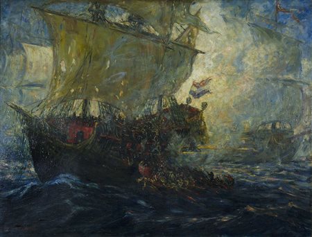 Cecil C.P. Lawson "Ammutinamento" cm. 90x115 - olio su tela Firmato b. a s.