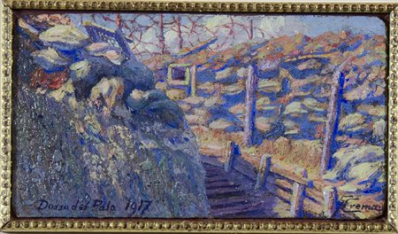 Giovan Battista Crema 1883-1964 "Dosso del Palo" cm. 8x14 - olio su cartone...