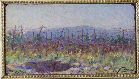 Giovan Battista Crema 1883-1964 "Campagna goriziana" cm. 8x14 - olio su...