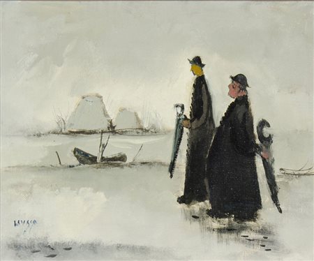 Bepi Liusso 1911-1993 "Torna la pioggia" cm. 24x30 - olio su cartone telato...