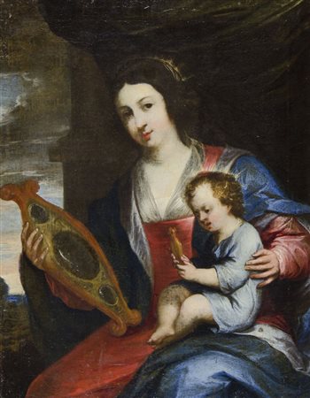Maestro del XVIII secolo "Madonna con bambino" cm. 62x49 - olio su tela foderata