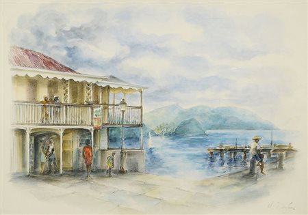 Dufour "Casa sul mare" cm. 30x42 - acquerello su carta Firmato b. a d.